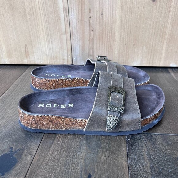 Roper Phoenician Brown Leather Slide Western Sandals Women’s Size 6 (est) - Picture 4 of 7